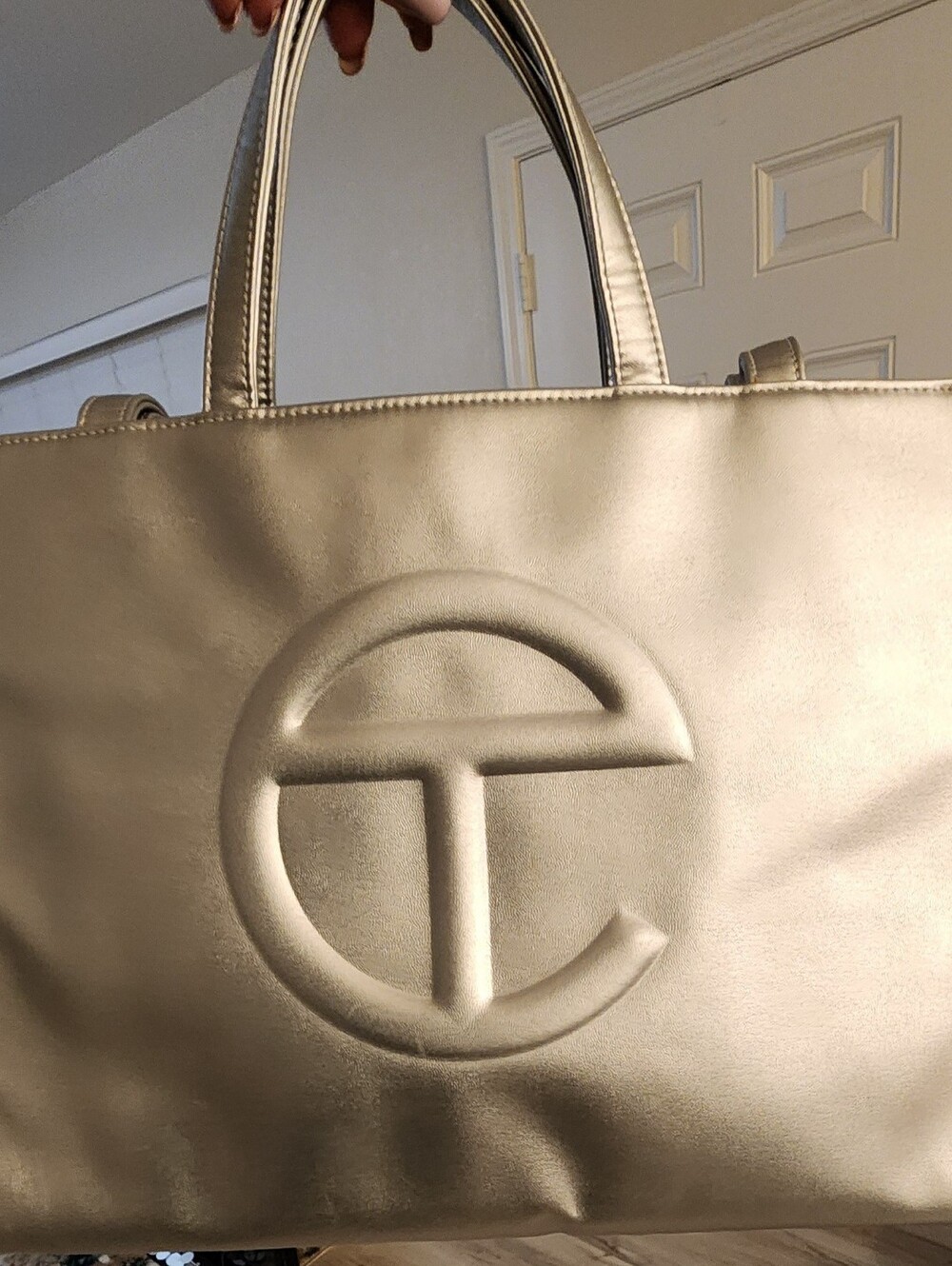 Telfar Metallic Silver Embossed Logo Tote